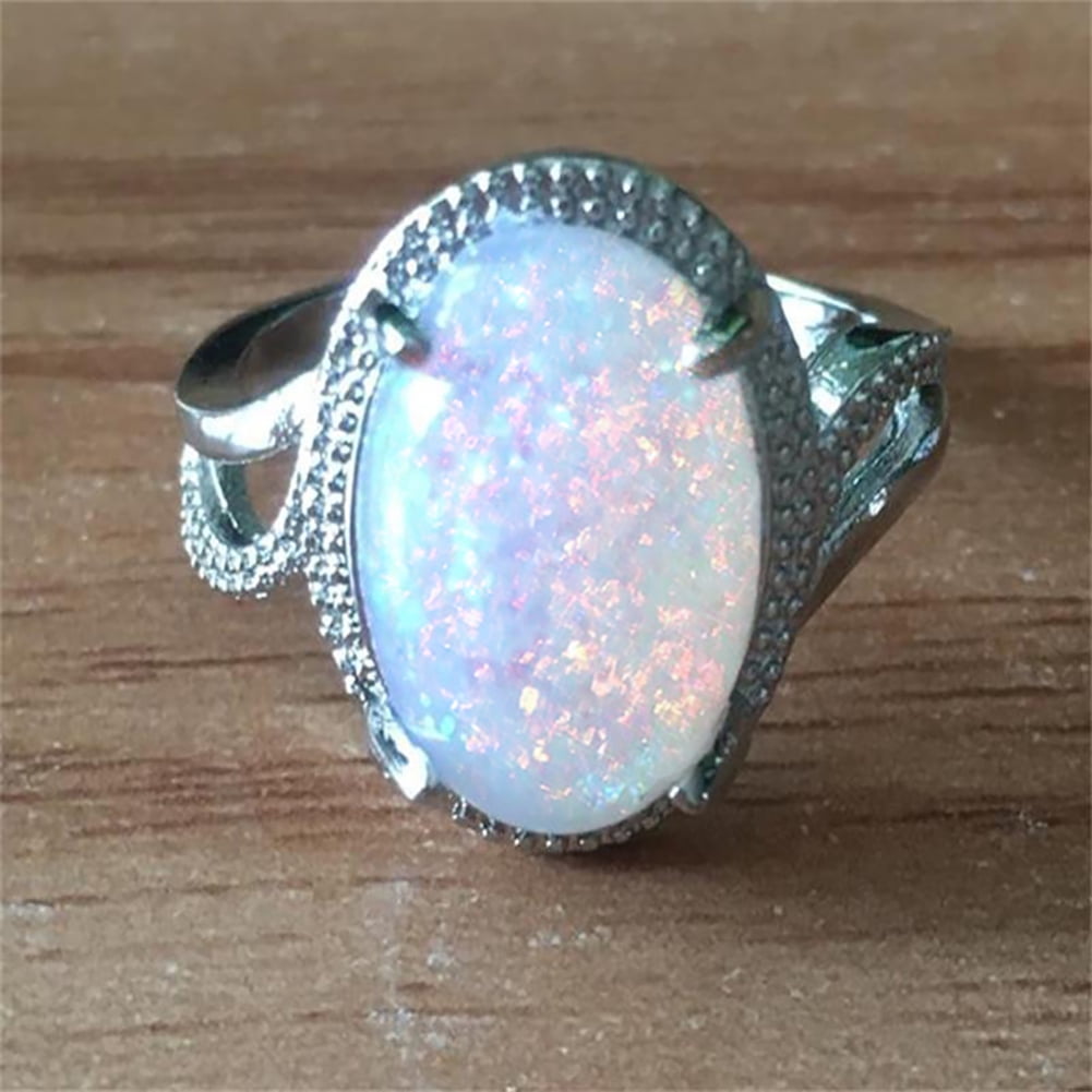 Women Small Round Ring Opal Birthstone Wedding Rings Fashion Finger Jewelry  1Pc | eBay